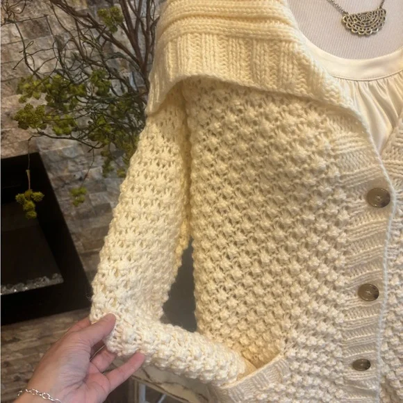 Talbots Cream Cardigan Sweater with Shawl Collar - Picture 3 of 7